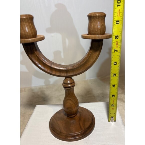 Wooden Double Candle Stick Holder Handcrafted Vintage 9.5” Rustic Decor - Picture 8 of 8